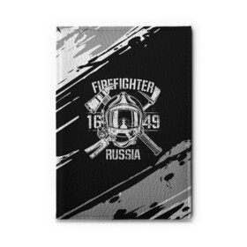 Обложка для автодокументов с принтом FIREFIGHTER 1649 RUSSIA в Новосибирске, натуральная кожа |  размер 19,9*13 см; внутри 4 больших “конверта” для документов и один маленький отдел — туда идеально встанут права | 112 | 27 декабря | firefighter | багор | белая | герб | гкчс | знак | лого | логотип | маска | мчс | мчсник | пожарная охрана | пожарник | пожарный | пч | россии | рф | серая | символ | служба | состаренная