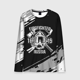 Мужской лонгслив 3D с принтом FIREFIGHTER 1649 RUSSIA в Новосибирске, 100% полиэстер | длинные рукава, круглый вырез горловины, полуприлегающий силуэт | 112 | 27 декабря | firefighter | багор | белая | герб | гкчс | знак | лого | логотип | маска | мчс | мчсник | пожарная охрана | пожарник | пожарный | пч | россии | рф | серая | символ | служба | состаренная