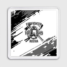 Магнит 55*55 с принтом FIREFIGHTER 1649 RUSSIA в Новосибирске, Пластик | Размер: 65*65 мм; Размер печати: 55*55 мм | Тематика изображения на принте: 112 | 27 декабря | firefighter | багор | белая | герб | гкчс | знак | лого | логотип | маска | мчс | мчсник | пожарная охрана | пожарник | пожарный | пч | россии | рф | серая | символ | служба | состаренная