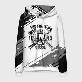 Мужская толстовка 3D с принтом FIREFIGHTER 1649 RUSSIA в Новосибирске, 100% полиэстер | двухслойный капюшон со шнурком для регулировки, мягкие манжеты на рукавах и по низу толстовки, спереди карман-кенгуру с мягким внутренним слоем. | 112 | 27 декабря | firefighter | багор | белая | герб | гкчс | знак | лого | логотип | маска | мчс | мчсник | пожарная охрана | пожарник | пожарный | пч | россии | рф | серая | символ | служба | состаренная