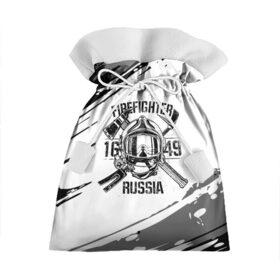 Подарочный 3D мешок с принтом FIREFIGHTER 1649 RUSSIA в Новосибирске, 100% полиэстер | Размер: 29*39 см | Тематика изображения на принте: 112 | 27 декабря | firefighter | багор | белая | герб | гкчс | знак | лого | логотип | маска | мчс | мчсник | пожарная охрана | пожарник | пожарный | пч | россии | рф | серая | символ | служба | состаренная