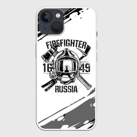 Чехол для iPhone 13 с принтом FIREFIGHTER 1649 RUSSIA в Новосибирске,  |  | 112 | 27 декабря | firefighter | багор | белая | герб | гкчс | знак | лого | логотип | маска | мчс | мчсник | пожарная охрана | пожарник | пожарный | пч | россии | рф | серая | символ | служба | состаренная