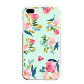 Чехол для iPhone 7/8 Plus матовый с принтом Цветы в Новосибирске, Силикон | Область печати: задняя сторона чехла, без боковых панелей | 2020 | summer | желтый | зеленый | летний принт | лето | розовые цветы | розовый | цветочки | цветы