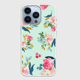 Чехол для iPhone 13 Pro с принтом Цветы в Новосибирске,  |  | Тематика изображения на принте: 2020 | summer | желтый | зеленый | летний принт | лето | розовые цветы | розовый | цветочки | цветы