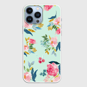 Чехол для iPhone 13 Pro Max с принтом Цветы в Новосибирске,  |  | 2020 | summer | желтый | зеленый | летний принт | лето | розовые цветы | розовый | цветочки | цветы
