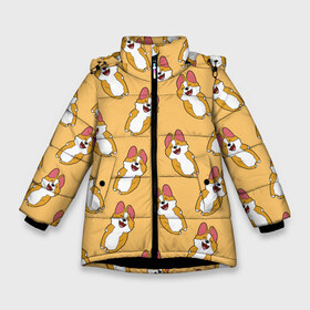 Зимняя куртка для девочек 3D с принтом Радость Корги паттерн в Новосибирске, ткань верха — 100% полиэстер; подклад — 100% полиэстер, утеплитель — 100% полиэстер. | длина ниже бедра, удлиненная спинка, воротник стойка и отстегивающийся капюшон. Есть боковые карманы с листочкой на кнопках, утяжки по низу изделия и внутренний карман на молнии. 

Предусмотрены светоотражающий принт на спинке, радужный светоотражающий элемент на пуллере молнии и на резинке для утяжки. | animals | baby | corgi | cute | kawaii | like | девушкам | детские | зверек | зверь | каваи | корги | лапки | малыш | милый | няшный | питомец | прикольные | пушистик | рисунок | рыжий | собака | собачка | создания | счастье