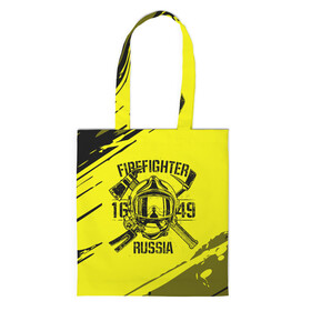 Шоппер 3D с принтом FIREFIGHTER 1649 RUSSIA в Новосибирске, 100% полиэстер | Плотность: 200 г/м2; Размер: 34×35 см; Высота лямок: 30 см | 112 | firefighter | багор | герб | гкчс | желтая | знак | лого | логотип | мчс | мчсник | пожарная охрана | пожарник | пожарный | пч | россии | рф | серая | символ | служба | спасатель | спасения | топор | флаг