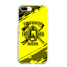 Чехол для iPhone 7/8 Plus матовый с принтом FIREFIGHTER 1649 RUSSIA в Новосибирске, Силикон | Область печати: задняя сторона чехла, без боковых панелей | Тематика изображения на принте: 112 | firefighter | багор | герб | гкчс | желтая | знак | лого | логотип | мчс | мчсник | пожарная охрана | пожарник | пожарный | пч | россии | рф | серая | символ | служба | спасатель | спасения | топор | флаг