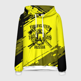 Мужская толстовка 3D с принтом FIREFIGHTER 1649 RUSSIA в Новосибирске, 100% полиэстер | двухслойный капюшон со шнурком для регулировки, мягкие манжеты на рукавах и по низу толстовки, спереди карман-кенгуру с мягким внутренним слоем. | 112 | firefighter | багор | герб | гкчс | желтая | знак | лого | логотип | мчс | мчсник | пожарная охрана | пожарник | пожарный | пч | россии | рф | серая | символ | служба | спасатель | спасения | топор | флаг