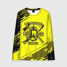 Мужской лонгслив 3D с принтом FIREFIGHTER 1649 RUSSIA в Новосибирске, 100% полиэстер | длинные рукава, круглый вырез горловины, полуприлегающий силуэт | 112 | firefighter | багор | герб | гкчс | желтая | знак | лого | логотип | мчс | мчсник | пожарная охрана | пожарник | пожарный | пч | россии | рф | серая | символ | служба | спасатель | спасения | топор | флаг