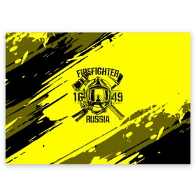 Поздравительная открытка с принтом FIREFIGHTER 1649 RUSSIA в Новосибирске, 100% бумага | плотность бумаги 280 г/м2, матовая, на обратной стороне линовка и место для марки
 | Тематика изображения на принте: 112 | firefighter | багор | герб | гкчс | желтая | знак | лого | логотип | мчс | мчсник | пожарная охрана | пожарник | пожарный | пч | россии | рф | серая | символ | служба | спасатель | спасения | топор | флаг