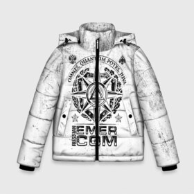 Зимняя куртка для мальчиков 3D с принтом RUSSIAN EMERCOM в Новосибирске, ткань верха — 100% полиэстер; подклад — 100% полиэстер, утеплитель — 100% полиэстер | длина ниже бедра, удлиненная спинка, воротник стойка и отстегивающийся капюшон. Есть боковые карманы с листочкой на кнопках, утяжки по низу изделия и внутренний карман на молнии. 

Предусмотрены светоотражающий принт на спинке, радужный светоотражающий элемент на пуллере молнии и на резинке для утяжки | Тематика изображения на принте: 112 | 27 декабря | firefighter | белая | герб | гкчс | знак | лого | логотип | мчс | мчсник | пожарная охрана | пожарник | пожарный | потертая | пч | россии | рф | символ | служба | состаренная | спасатель
