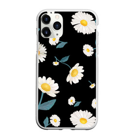 Чехол для iPhone 11 Pro матовый с принтом Ромашки в Новосибирске, Силикон |  | Тематика изображения на принте: белый | для девушек | желтый | летний принт | листочки цветов | ромашка | ромашки | цветочки | цветы | черный фон