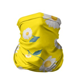 Бандана-труба 3D с принтом Ромашки в Новосибирске, 100% полиэстер, ткань с особыми свойствами — Activecool | плотность 150‒180 г/м2; хорошо тянется, но сохраняет форму | белый | для девушек | желтый | желтый фон | летний принт | листочки цветов | ромашка | ромашки | цветочки | цветы