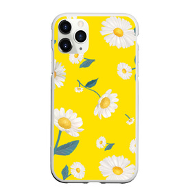 Чехол для iPhone 11 Pro Max матовый с принтом Ромашки в Новосибирске, Силикон |  | Тематика изображения на принте: белый | для девушек | желтый | желтый фон | летний принт | листочки цветов | ромашка | ромашки | цветочки | цветы