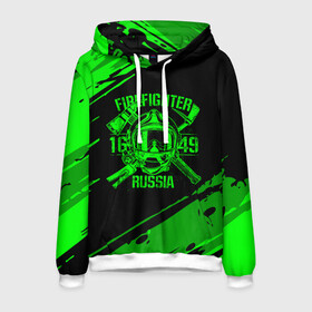Мужская толстовка 3D с принтом FIREFIGHTER 1649 RUSSIA в Новосибирске, 100% полиэстер | двухслойный капюшон со шнурком для регулировки, мягкие манжеты на рукавах и по низу толстовки, спереди карман-кенгуру с мягким внутренним слоем. | 112 | firefighter | багор | герб | гкчс | зеленая | знак | лого | логотип | мчс | мчсник | пожарная охрана | пожарник | пожарный | пч | россии | рф | серая | символ | служба | спасатель | спасения | топор | флаг