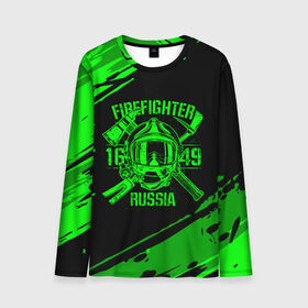 Мужской лонгслив 3D с принтом FIREFIGHTER 1649 RUSSIA в Новосибирске, 100% полиэстер | длинные рукава, круглый вырез горловины, полуприлегающий силуэт | Тематика изображения на принте: 112 | firefighter | багор | герб | гкчс | зеленая | знак | лого | логотип | мчс | мчсник | пожарная охрана | пожарник | пожарный | пч | россии | рф | серая | символ | служба | спасатель | спасения | топор | флаг