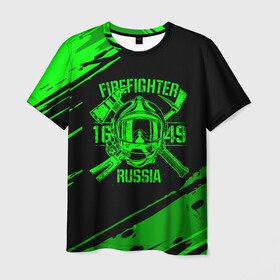 Мужская футболка 3D с принтом FIREFIGHTER 1649 RUSSIA в Новосибирске, 100% полиэфир | прямой крой, круглый вырез горловины, длина до линии бедер | Тематика изображения на принте: 112 | firefighter | багор | герб | гкчс | зеленая | знак | лого | логотип | мчс | мчсник | пожарная охрана | пожарник | пожарный | пч | россии | рф | серая | символ | служба | спасатель | спасения | топор | флаг