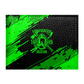 Обложка для студенческого билета с принтом FIREFIGHTER 1649 RUSSIA в Новосибирске, натуральная кожа | Размер: 11*8 см; Печать на всей внешней стороне | Тематика изображения на принте: 112 | firefighter | багор | герб | гкчс | зеленая | знак | лого | логотип | мчс | мчсник | пожарная охрана | пожарник | пожарный | пч | россии | рф | серая | символ | служба | спасатель | спасения | топор | флаг