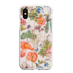 Чехол для iPhone XS Max матовый с принтом Цветы в Новосибирске, Силикон | Область печати: задняя сторона чехла, без боковых панелей | 2020 | бабочки | летний принт | лето | листья | повседневный принт | цветной принт | цветы | ягоды