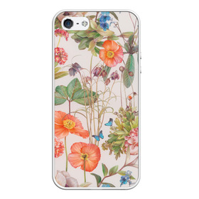 Чехол для iPhone 5/5S матовый с принтом Цветы в Новосибирске, Силикон | Область печати: задняя сторона чехла, без боковых панелей | 2020 | бабочки | летний принт | лето | листья | повседневный принт | цветной принт | цветы | ягоды