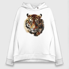 Женское худи Oversize хлопок с принтом Тигр Tiger в Новосибирске, френч-терри — 70% хлопок, 30% полиэстер. Мягкий теплый начес внутри —100% хлопок | боковые карманы, эластичные манжеты и нижняя кромка, капюшон на магнитной кнопке | cat | cats | dog | dogs | kitchen | kitten | unicorn | единорог | кошка | кошки | лапки | лапы | лев | пёс | радуга | светлая | след | следы | собака | собаки | собачки | темная | тигр | цветная | яркая