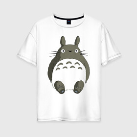 Женская футболка хлопок Oversize с принтом Тоторо с прозрачным пузиком в Новосибирске, 100% хлопок | свободный крой, круглый ворот, спущенный рукав, длина до линии бедер
 | аниме | гибли | живот | кот | котобус | котя | миядзаки | мой сосед тоторо | персонаж | прозрачное пузико | пузо | студия гибли | тоторо | японский мультик