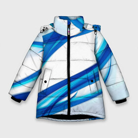 Зимняя куртка для девочек 3D с принтом STRIPES BLUE в Новосибирске, ткань верха — 100% полиэстер; подклад — 100% полиэстер, утеплитель — 100% полиэстер. | длина ниже бедра, удлиненная спинка, воротник стойка и отстегивающийся капюшон. Есть боковые карманы с листочкой на кнопках, утяжки по низу изделия и внутренний карман на молнии. 

Предусмотрены светоотражающий принт на спинке, радужный светоотражающий элемент на пуллере молнии и на резинке для утяжки. | Тематика изображения на принте: abstract | abstraction | geometry | line | pattern | psy | абстрактный | абстракция | геометрия | краски | кубики | линии | неоновые | неоновый | психоделика | текстура