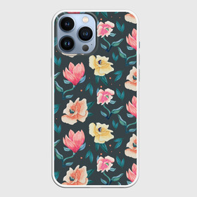 Чехол для iPhone 13 Pro Max с принтом Акварельные цветы в Новосибирске,  |  | floral | flowers | pastel | pattern | pink | texture | watercolor | акварель | букет | картина | красками | краски | листья | маки | настроение | пастель | пионы | рисунок | розовые | розы | ромашки | сад | цветки | цветочки