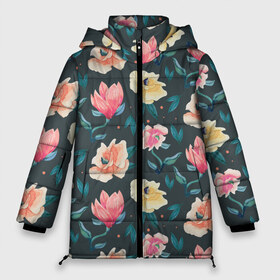 Женская зимняя куртка 3D с принтом Акварельные цветы в Новосибирске, верх — 100% полиэстер; подкладка — 100% полиэстер; утеплитель — 100% полиэстер | длина ниже бедра, силуэт Оверсайз. Есть воротник-стойка, отстегивающийся капюшон и ветрозащитная планка. 

Боковые карманы с листочкой на кнопках и внутренний карман на молнии | floral | flowers | pastel | pattern | pink | texture | watercolor | акварель | букет | картина | красками | краски | листья | маки | настроение | пастель | пионы | рисунок | розовые | розы | ромашки | сад | цветки | цветочки