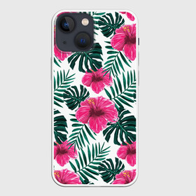 Чехол для iPhone 13 mini с принтом Гавайский гибискус в Новосибирске,  |  | flower | hawaii | hibiscus | palms | summer | sun | ботаника | гаваи | гавайи | гавайка | гавайская | гибискус | красочная | летняя | лето | листья | отдых | отпуск | пальма | пальмы | пляж | растения | символ