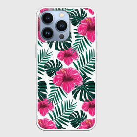 Чехол для iPhone 13 Pro с принтом Гавайский гибискус в Новосибирске,  |  | flower | hawaii | hibiscus | palms | summer | sun | ботаника | гаваи | гавайи | гавайка | гавайская | гибискус | красочная | летняя | лето | листья | отдых | отпуск | пальма | пальмы | пляж | растения | символ