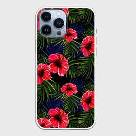 Чехол для iPhone 13 Pro Max с принтом Тропические цветы и листья в Новосибирске,  |  | flower | flowers | palms | summer | sun | tropical | ботаника | гавайи hawaii | гавайка | гавайская | красочная | летняя | лето | листья | отдых | отпуск | пальма | пальмы | пляж | растения | символ | тропики | тропические