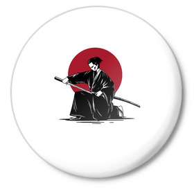 Значок с принтом Японский самурай (Z) в Новосибирске,  металл | круглая форма, металлическая застежка в виде булавки | japan | ninja | samurai | асихара но накацукуни | буке | воин | вояк | государство япония | мононофу | мститель | мушя | ниндзя | ниппон | нихон | ооясимагуни | сабурай | самурай | слуга | солдат