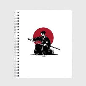 Тетрадь с принтом Японский самурай (Z) в Новосибирске, 100% бумага | 48 листов, плотность листов — 60 г/м2, плотность картонной обложки — 250 г/м2. Листы скреплены сбоку удобной пружинной спиралью. Уголки страниц и обложки скругленные. Цвет линий — светло-серый
 | japan | ninja | samurai | асихара но накацукуни | буке | воин | вояк | государство япония | мононофу | мститель | мушя | ниндзя | ниппон | нихон | ооясимагуни | сабурай | самурай | слуга | солдат