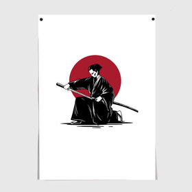 Постер с принтом Японский самурай (Z) в Новосибирске, 100% бумага
 | бумага, плотность 150 мг. Матовая, но за счет высокого коэффициента гладкости имеет небольшой блеск и дает на свету блики, но в отличии от глянцевой бумаги не покрыта лаком | japan | ninja | samurai | асихара но накацукуни | буке | воин | вояк | государство япония | мононофу | мститель | мушя | ниндзя | ниппон | нихон | ооясимагуни | сабурай | самурай | слуга | солдат