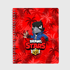 Тетрадь с принтом BRAWL STARS CROW ВОРОН в Новосибирске, 100% бумага | 48 листов, плотность листов — 60 г/м2, плотность картонной обложки — 250 г/м2. Листы скреплены сбоку удобной пружинной спиралью. Уголки страниц и обложки скругленные. Цвет линий — светло-серый
 | bibi | brawl stars | coach mike | crow | evil gene | gale | gene | leon | leon shark | max | mecha crow | mortis | mr.p | nani | phoenix | sally leon | sandy | spike | sprout | surge | tara | virus 8 bit | werewolf | волна | ворон | джин | л