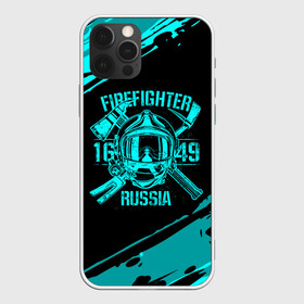 Чехол для iPhone 12 Pro с принтом FIREFIGHTER 1649 RUSSIA в Новосибирске, силикон | область печати: задняя сторона чехла, без боковых панелей | 112 | firefighter | багор | бирюзовая | герб | гкчс | голубая | знак | лого | логотип | мчс | мчсник | пожарная охрана | пожарник | пожарный | пч | россии | рф | серая | символ | синяя | служба | спасатель