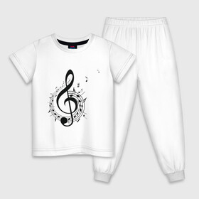 Детская пижама хлопок с принтом Скрипичный ключ ноты по кругу  в Новосибирске, 100% хлопок |  брюки и футболка прямого кроя, без карманов, на брюках мягкая резинка на поясе и по низу штанин
 | арт | звук | клавиши | музыка | музыкант | нотный стан | ноты | по кругу | символ | скрипичный ключ | схема | фортепиано