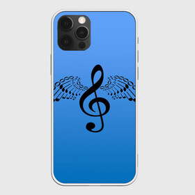 Чехол для iPhone 12 Pro с принтом Скрипичный ключ и крылья ноты в Новосибирске, силикон | область печати: задняя сторона чехла, без боковых панелей | арт | звук | крыло | крылья | музыка | музыкант | ноты | символ | скрипичный ключ | фортепиано