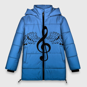 Женская зимняя куртка 3D с принтом Скрипичный ключ и крылья ноты в Новосибирске, верх — 100% полиэстер; подкладка — 100% полиэстер; утеплитель — 100% полиэстер | длина ниже бедра, силуэт Оверсайз. Есть воротник-стойка, отстегивающийся капюшон и ветрозащитная планка. 

Боковые карманы с листочкой на кнопках и внутренний карман на молнии | арт | звук | крыло | крылья | музыка | музыкант | ноты | символ | скрипичный ключ | фортепиано