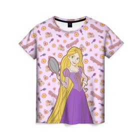 Женская футболка 3D с принтом Tangled Disney Princess в Новосибирске, 100% полиэфир ( синтетическое хлопкоподобное полотно) | прямой крой, круглый вырез горловины, длина до линии бедер | disney princess | tangled | vdkimel | рапунцель
