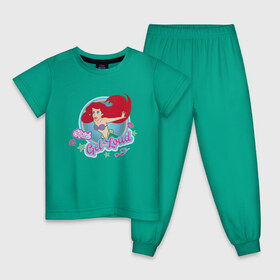 Детская пижама хлопок с принтом The Little Mermaid Ariel в Новосибирске, 100% хлопок |  брюки и футболка прямого кроя, без карманов, на брюках мягкая резинка на поясе и по низу штанин
 | Тематика изображения на принте: ariel | disney princess | the little mermaid | vdkimel | ариэль | русалочка