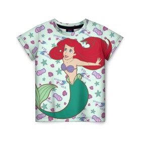 Детская футболка 3D с принтом The Little Mermaid Ariel в Новосибирске, 100% гипоаллергенный полиэфир | прямой крой, круглый вырез горловины, длина до линии бедер, чуть спущенное плечо, ткань немного тянется | ariel | disney princess | the little mermaid | vdkimel | ариэль | русалочка