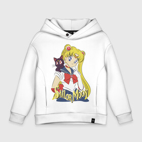 Детское худи Oversize хлопок с принтом Sailor Moon & Luna в Новосибирске, френч-терри — 70% хлопок, 30% полиэстер. Мягкий теплый начес внутри —100% хлопок | боковые карманы, эластичные манжеты и нижняя кромка, капюшон на магнитной кнопке | Тематика изображения на принте: cat | girl | kitty | luna | moon | sailor moon | sailormoon | девочка | кот | котик | котэ | кошка | луна | мультяшка | сейлормун | сэйлор мун