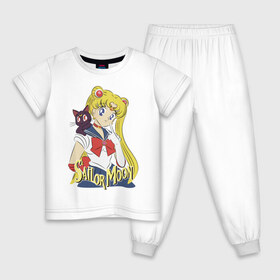 Детская пижама хлопок с принтом Sailor Moon & Luna в Новосибирске, 100% хлопок |  брюки и футболка прямого кроя, без карманов, на брюках мягкая резинка на поясе и по низу штанин
 | Тематика изображения на принте: cat | girl | kitty | luna | moon | sailor moon | sailormoon | девочка | кот | котик | котэ | кошка | луна | мультяшка | сейлормун | сэйлор мун