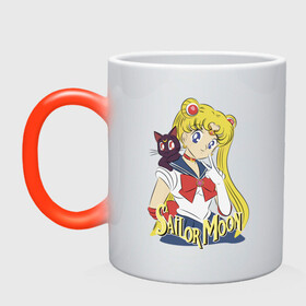 Кружка хамелеон с принтом Sailor Moon & Luna в Новосибирске, керамика | меняет цвет при нагревании, емкость 330 мл | Тематика изображения на принте: cat | girl | kitty | luna | moon | sailor moon | sailormoon | девочка | кот | котик | котэ | кошка | луна | мультяшка | сейлормун | сэйлор мун