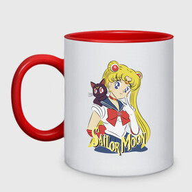 Кружка двухцветная с принтом Sailor Moon & Luna в Новосибирске, керамика | объем — 330 мл, диаметр — 80 мм. Цветная ручка и кайма сверху, в некоторых цветах — вся внутренняя часть | cat | girl | kitty | luna | moon | sailor moon | sailormoon | девочка | кот | котик | котэ | кошка | луна | мультяшка | сейлормун | сэйлор мун