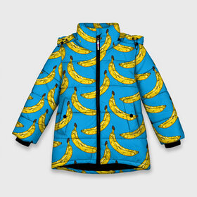 Зимняя куртка для девочек 3D с принтом Go Bananas в Новосибирске, ткань верха — 100% полиэстер; подклад — 100% полиэстер, утеплитель — 100% полиэстер. | длина ниже бедра, удлиненная спинка, воротник стойка и отстегивающийся капюшон. Есть боковые карманы с листочкой на кнопках, утяжки по низу изделия и внутренний карман на молнии. 

Предусмотрены светоотражающий принт на спинке, радужный светоотражающий элемент на пуллере молнии и на резинке для утяжки. | food | fruits | банан | бананчики | бананы | вкусняшки | десерт | джунгли | еда | летний | лето | море | обезьяна | овощи | океан | острова | отдых | отпуск | пальмы | плоды | пляж | природа | рай | сладкие