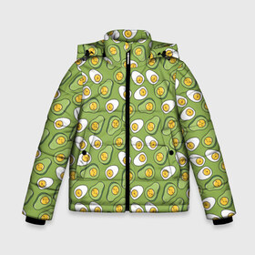 Зимняя куртка для мальчиков 3D с принтом Avocado and Eggs в Новосибирске, ткань верха — 100% полиэстер; подклад — 100% полиэстер, утеплитель — 100% полиэстер | длина ниже бедра, удлиненная спинка, воротник стойка и отстегивающийся капюшон. Есть боковые карманы с листочкой на кнопках, утяжки по низу изделия и внутренний карман на молнии. 

Предусмотрены светоотражающий принт на спинке, радужный светоотражающий элемент на пуллере молнии и на резинке для утяжки | avo | avocado | avoegg | egg | eggs | авокадо | яйца